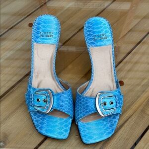 Stuart Weitzman Vibrant Blue Snakeskin Sandals size 8